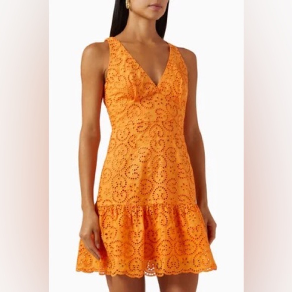 MINKPINK Huxton Mini Cotton Orange Dress with Eyelet Detailed Women’s Si…